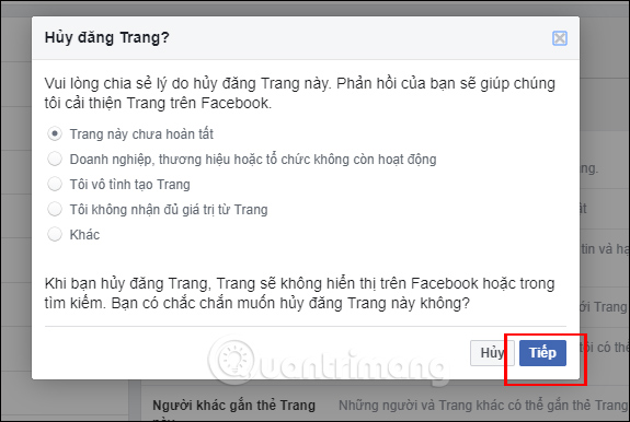 Chọn Hủy đăng