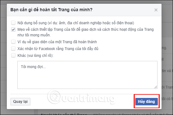 Thông báo hủy Đăng