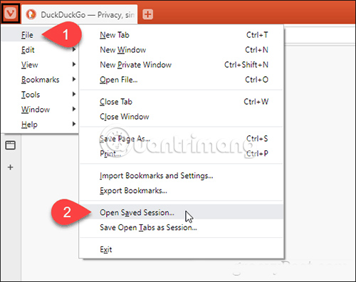 Chọn Open Saved Session từ menu phụ