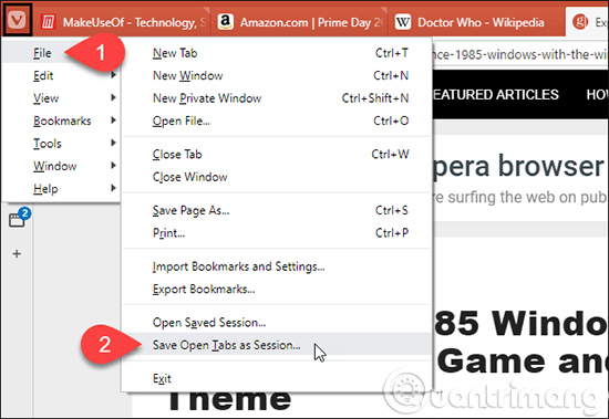 Chọn Save Open Tabs as Session từ menu phụ