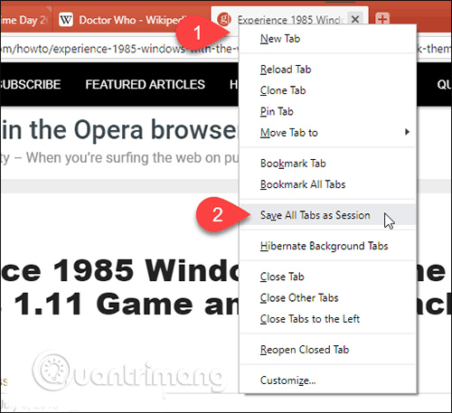 Bạn cũng có thể nhấp chuột phải vào bất kỳ tab nào và chọn Save All Tabs as Session từ menu pop-up