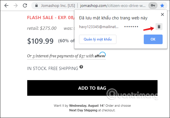 Xem mật khẩu đã lưu trên Chrome bằng cách truy cập sentayho.com.vn.