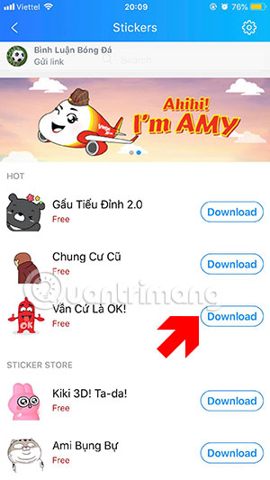 bấm download Sticker OK
