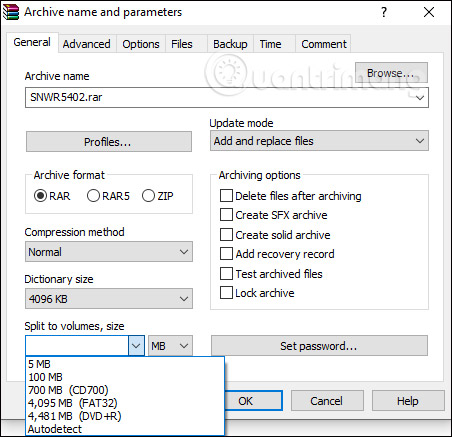 Chia nhỏ file cần nén