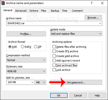 Đặt mật khẩu file nén