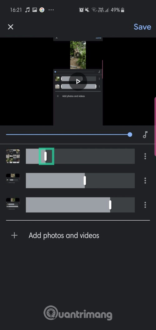 Điều chỉnh thanh trượt thời lượng hiển thị ảnh