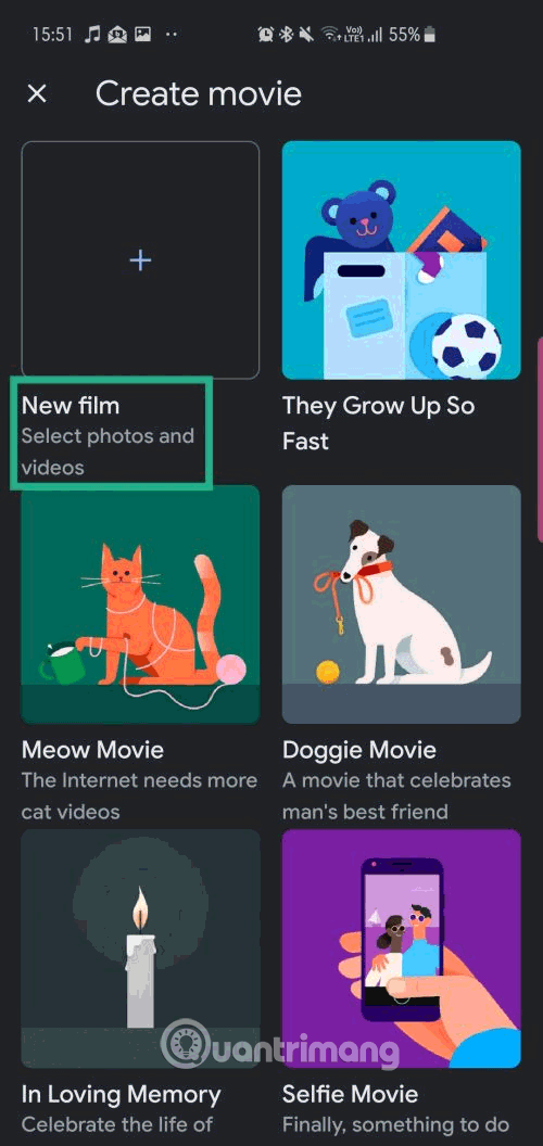 Chọn tùy chọn New film