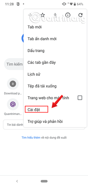 Vào Cài đặt Chrome trên Android