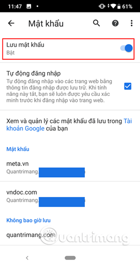 Kích hoạt hoặc vô hiệu hóa tính năng này trên Android