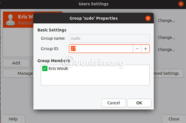 Để thêm và xóa user khỏi nhóm, hãy nhấp vào Manage Groups