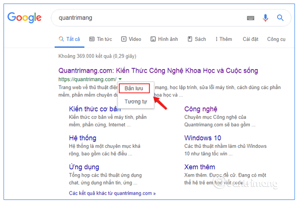 Nhấp vào mũi tên xuống bên cạnh dòng URL, chọn Bản lưu/Cache.