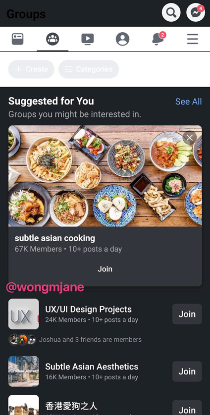 Toàn bộ các icon, giao diện nền của Facebook khi ở chế độ nền tối sẽ có màu xám và ít màu sắc hơn