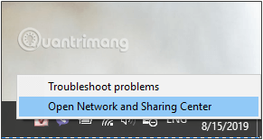 Chọn Open Network and Sharing Center