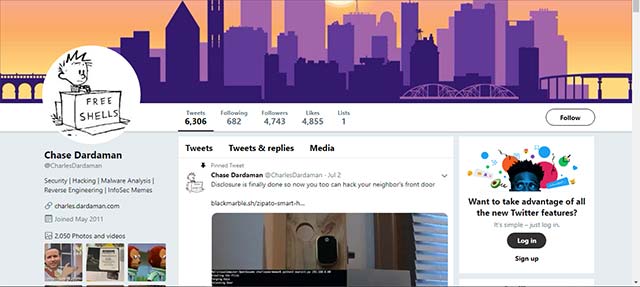 Tài khoản Twitter của Charles Dardaman, hacker mũ trắng trẻ tuổi đang rất được yêu mến