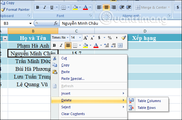 MS Excel 2007 - Bài 5: Chỉnh sửa bảng Excel - Ảnh minh hoạ 5