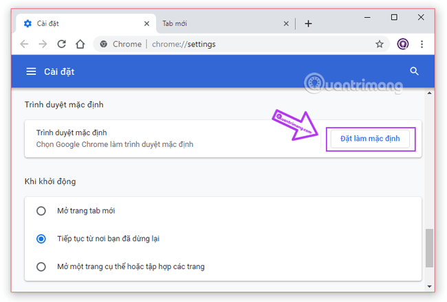 Kích chọn Google Chrome làm mặc định