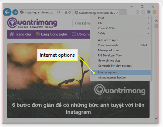 Click chọn đường link Make Internet Explorer the default browser.