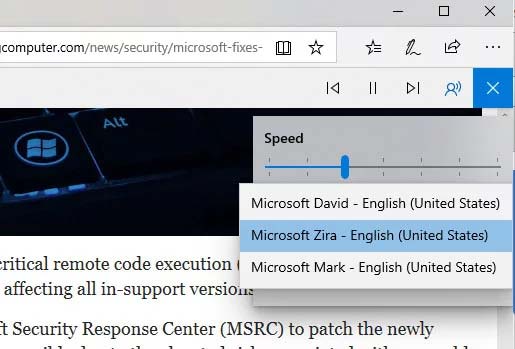 Tính năng đọc văn bản trên trang web của Microsoft Edge phiên bản cũ