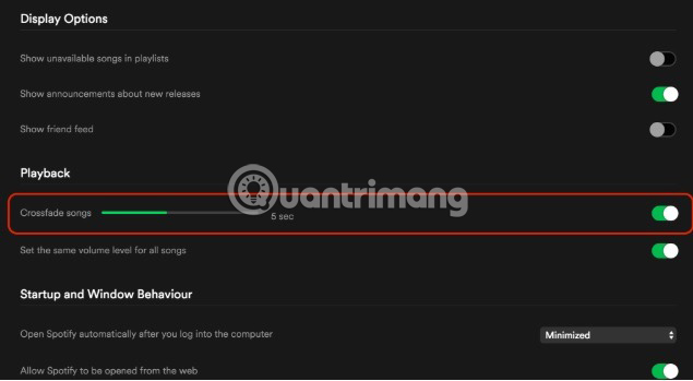“Crossfade songs” giúp loại bỏ sự im lặng giữa các bản nhạc để có sự chuyển tiếp tự nhiên hơn