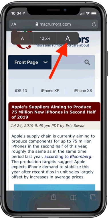 Cách thay đổi kích cỡ chữ trong Safari trên iPhone