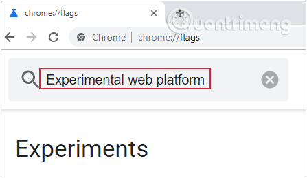 Tìm Experimental web platform trong thanh tìm kiếm