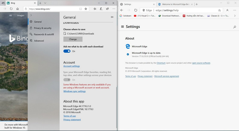 Stable - phiên bản ổn định của trình duyệt Edge sử dụng nhân Chromium