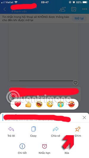 Chọn và ghim tin nhắn chat nhóm zalo