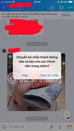 Chọn và ghim tin nhắn chat nhóm zalo