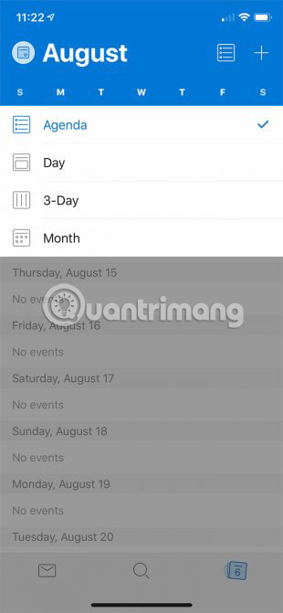 Chọn các chế độ xem khác nhau bao gồm Day, Three-day, Month hoặc Agenda