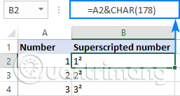 Sử dụng hàm CHAR để viết chỉ số trên