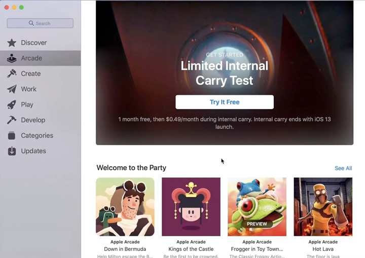 Khi truy cập trong mục Arcade trên App Store, người dùng sẽ thấy xuất hiện nút "Try It Free"