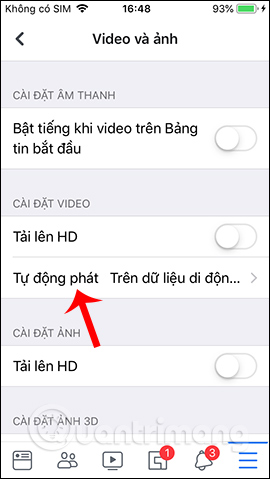 Phát video Facebook iPhone mặc định