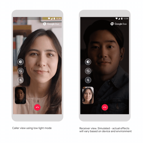 Cách hoạt động của chế độ tối trên Google Duo khi thực hiện cuộc gọi video. Ảnh: The Verge.