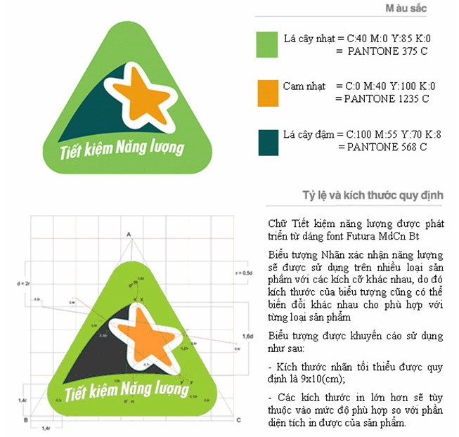 Quy định về màu sắc, kích thước của nhãn năng lượng xác nhận.