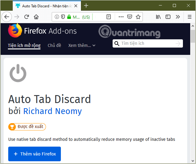 Tăng tốc Firefox bằng Auto Tab Discard