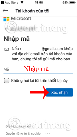Nhập mã xác minh