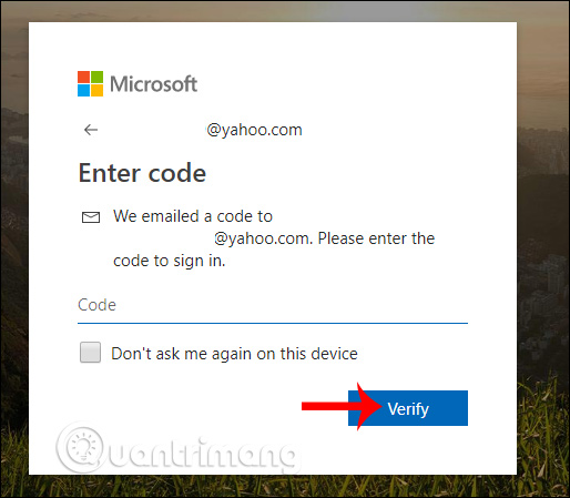 Nhập mã xác minh tài khoản