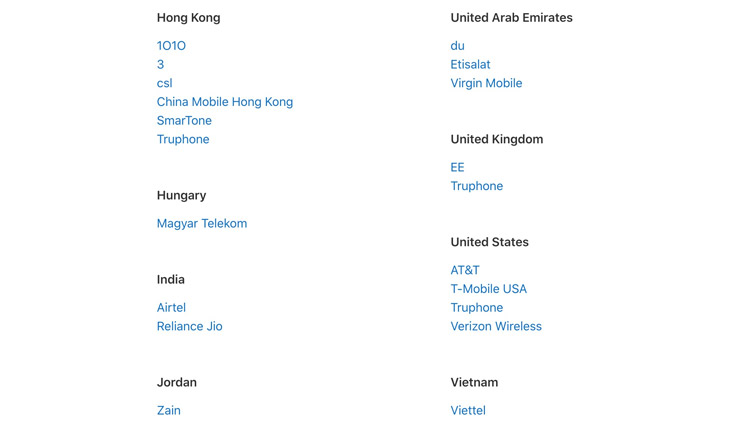 Tại Việt Nam chỉ có duy nhất nhà mạng Viettel được chính Apple xác thực trên website của hãng