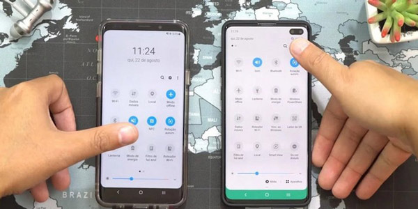 Bên trái là Android 9 + One UI, còn bên phải là Android 10 + One UI 2.0.