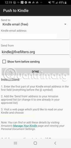 Push to Kindle không yêu cầu mở ứng dụng mail để gửi bài viết