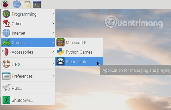 Hãy mở Menu > Games > Steam Link trên Raspberry Pi