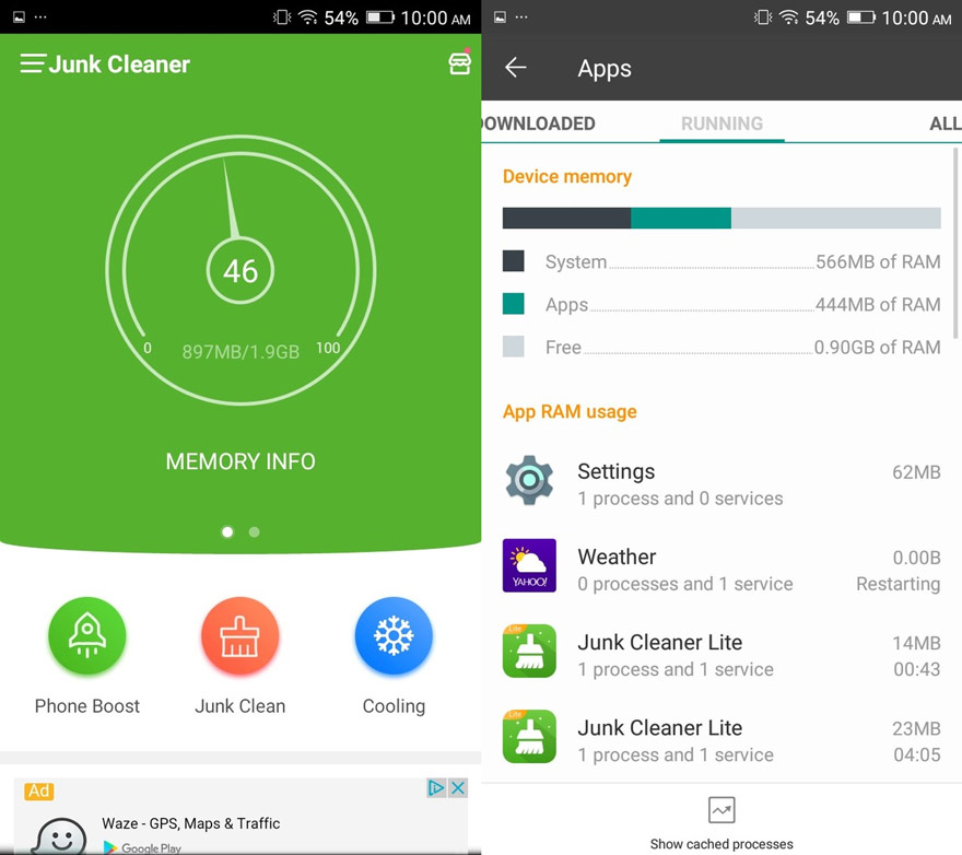 Ứng dụng này chỉ ghi 897MB trong khi đó trong cài đặt Android hiện đang sử dụng 1010MB.