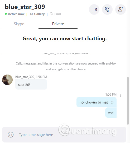 Giao diện chat riêng tư