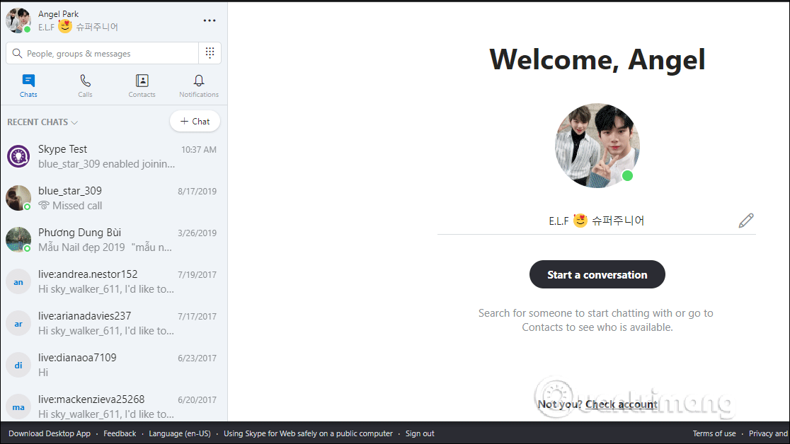 Giao diện Skype nền web