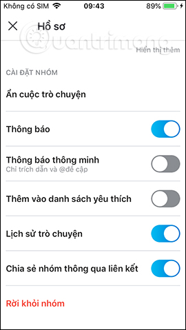 Cài đặt nhóm chat