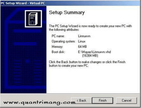 Màn hình thông báo kết quả cài đặt