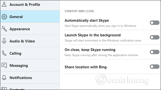 Turn off starting Skype with the computer