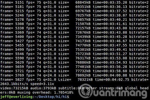 Đoạn code trên chuyển đổi file đầu vào ví dụ thành một file có tốc độ bit 1Mbps, tốc độ khung hình 24fps, CRF (Constant Rate Factor) là 19 và phần mở rộng .wmv