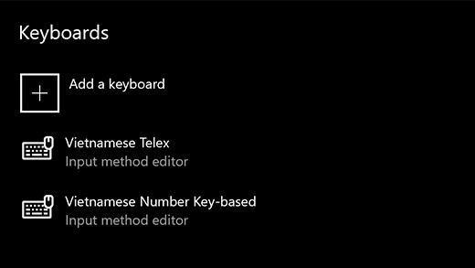 Kích vào biểu tượng (+) với nhãn Add a keyboard