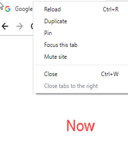 Menu ngữ cảnh khi bấm chuột phải vào tab trình duyệt phiên bản mới